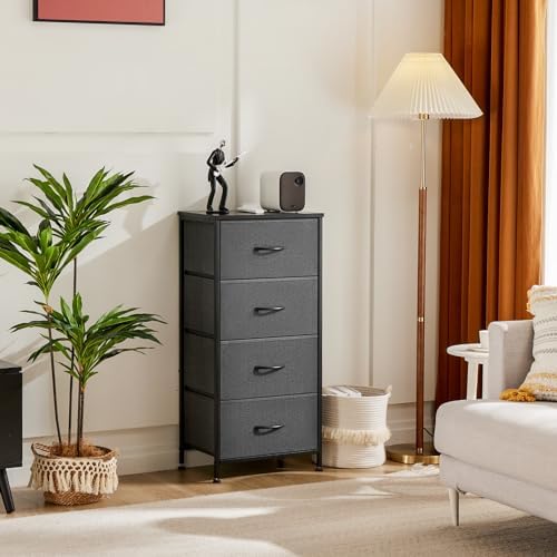 DUMOS Nightstand, Bedside Table with 4 Fabric Drawers