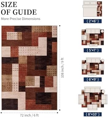 YIHOUSE Modern Geometric Patchwork Rugs for Living Room, Brown Washable 6x9 A...