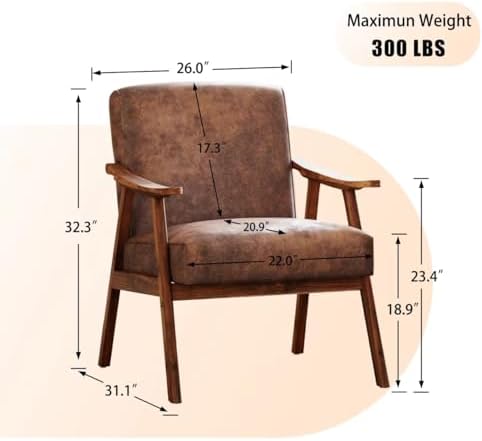 Mid Century Accent Chair, Boho Farmhouse Accent Chairs for Living Room, Retro...