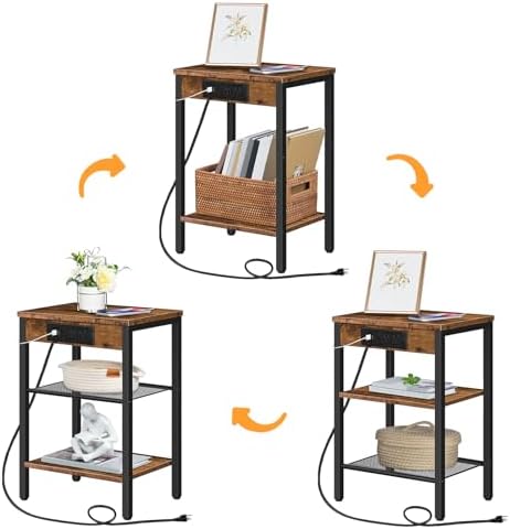 HOOBRO Side Table with Charging Station and USB Port, Small End Table for Sma...