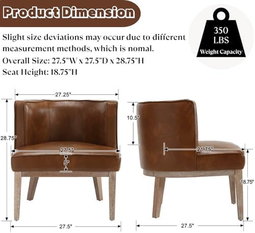 BESTANO Barrel Accent Chairs Set of 2, PU Leather Comfy Side Chairs, Brown