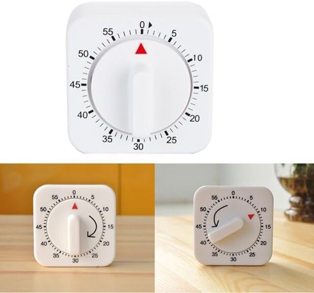 White Timer Clock Square 60-Minute Mechanical Kitchen Timer Wind up Visual - Image 6
