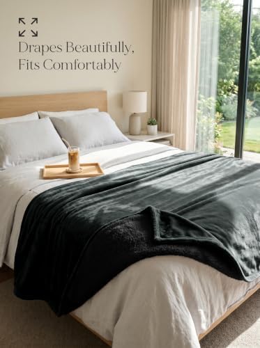 Utopia Bedding Reversible Plush Sherpa Blanket Queen Size Black, 90x90 Inch
