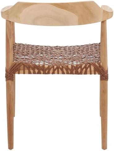 SAFAVIEH Home Collection Munro Natural Teak Wood/Light Honey Leather Woven Ac...