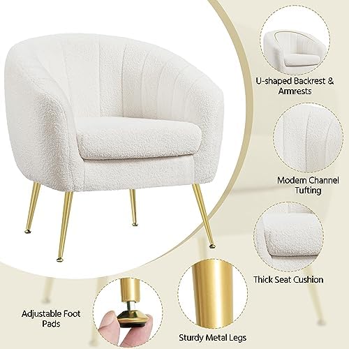 Yaheetech Barrel Accent Chair, Modern Cozy Vanity Chair, Ivory