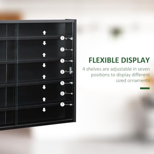 HOMCOM 5-Tier Wall Mounted Display Cabinet Glass Doors Black