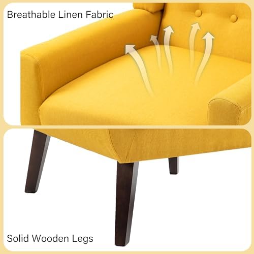 Accent Chair Set of 1, Comfy Reading Armchair, Yellow
