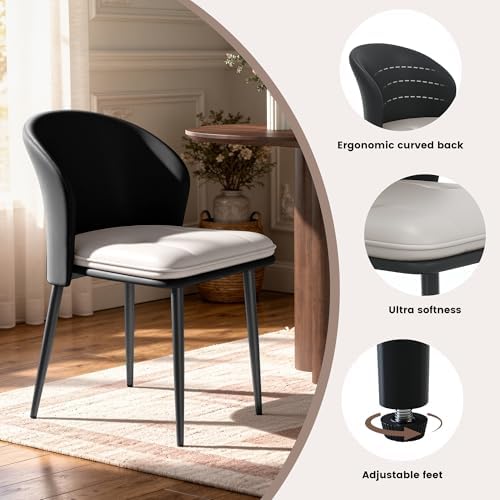 Faux Leather Dining Chairs Set of 4, Curved Back Upholstered Accent Chair, Mo...