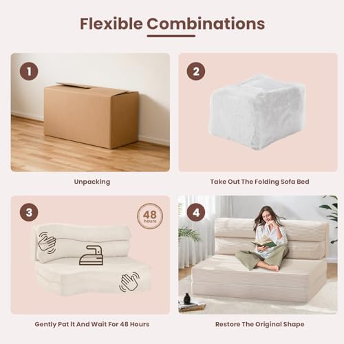 Folding Mattress Full, 3 in 1 Convertible Sofa Bed Foldable Couch Bed Floor C...