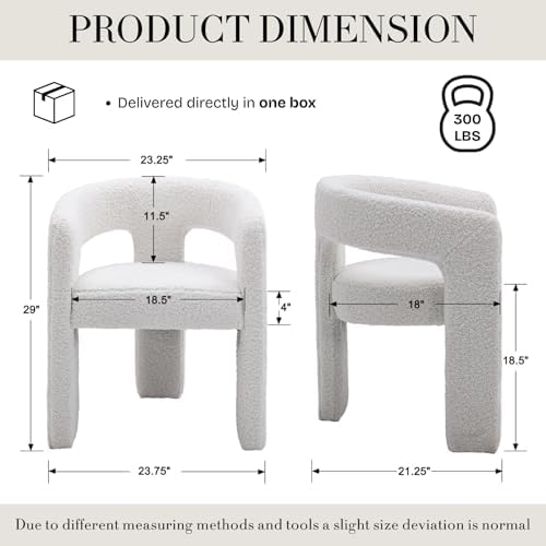 Modern Sherpa Barrel Dining Chair Upholstered Faux Fur Dining Room Chair with...