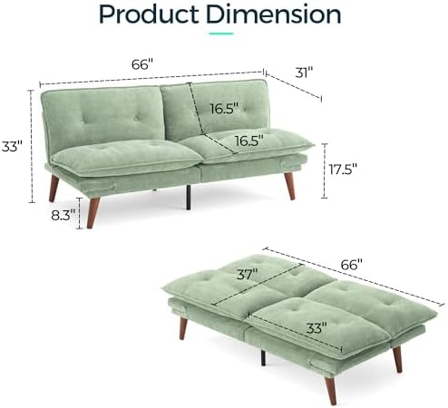 LINSY HOME Futon Sofa Bed, 70" Chenille Futon Couch with Adjustable Back...