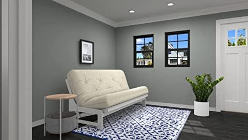 Nirvana Futons Arden White Futon Set Queen Size - Armless Futon Frame with Ma...