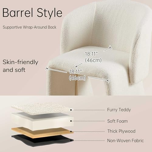 NORDICANA Barrel Dining Room Chair with Arms, Off-White