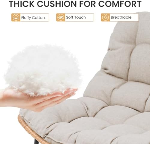 Outdoor Loveseat, Boho Rattan Patio Couch with Soft Cushion (Beige)