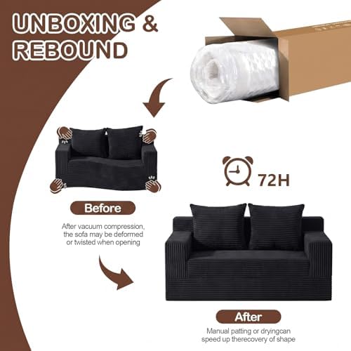 Boneless Loveseat Couch Folding Sofa Bed, Foldable Floor Futon Sleeper Couch ...