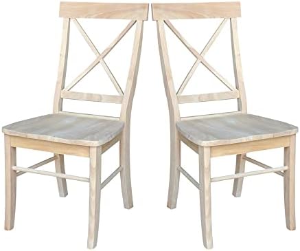 IC International Concepts Set of 2 X-Back Solid Wood Chairs, Unfinished