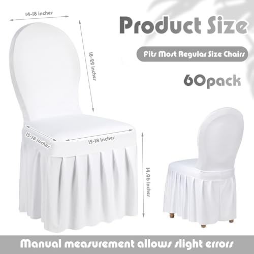Oudain 60 Pcs White Spandex Chair Covers with Skirt for Dining Wedding