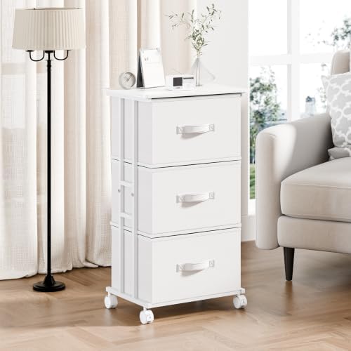 OLIXIS Dresser Storage with 3 Drawers, Fabric Dresser Tower, White