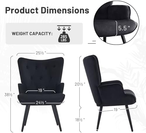 Furniliving Velvet Accent Chair Modern Upholstered Side Armchair with Tapered...