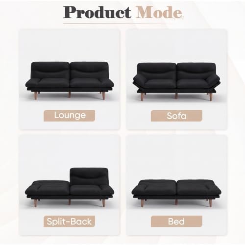Homall 67'' Convertible Futon Sofa Bed, Modern Linen Loveseat, Black