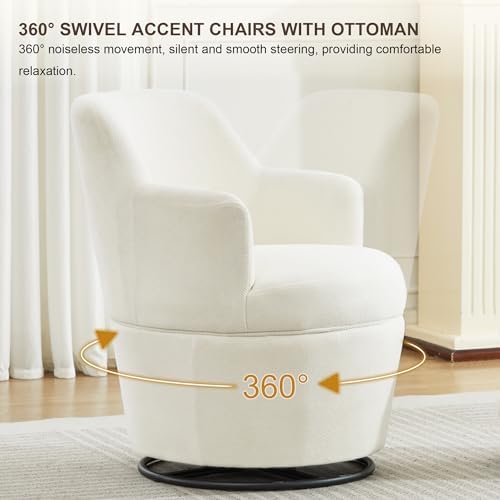LOULENS 360° Swivel Accent Chair with Storage Ottoman, Reading Chair, Beige