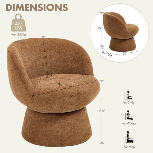 Modern Swivel Barrel Lounge Chair, Brown Chenille Accent Chair