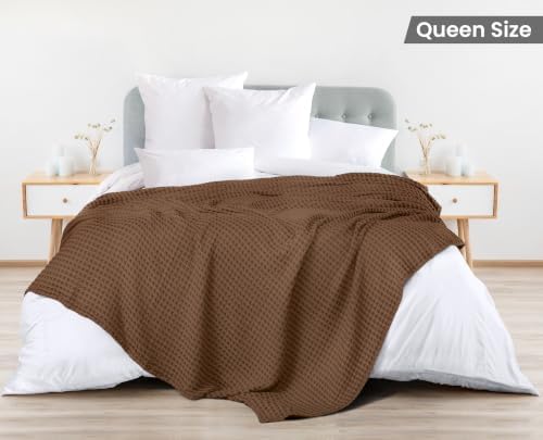 Utopia Bedding 100% Cotton Waffle Blanket Queen Size Brown, 90x90 Inch