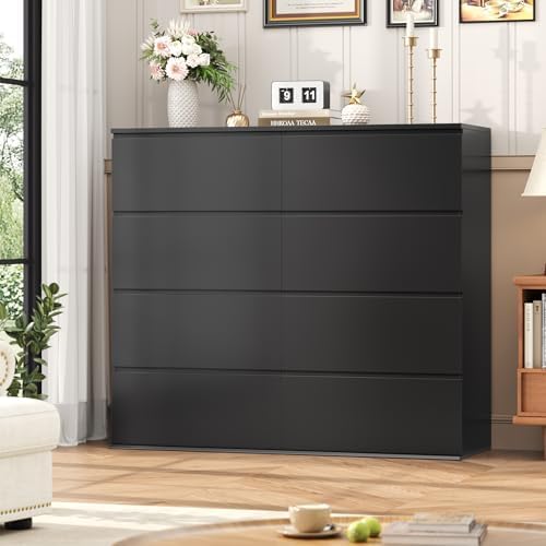 FINETONES Black Dresser, Dresser for Bedroom, 8 Drawer Chest of Drawers