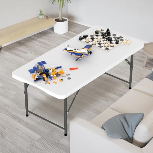 VINGLI 4 FT Plastic Folding Camping Table,3-Level Adjustable Height, Portable...