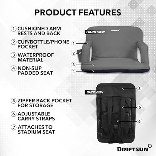 Driftsun 2 Pack Extra Wide Stadium Seats with Back Support - Deluxe Foldable ...