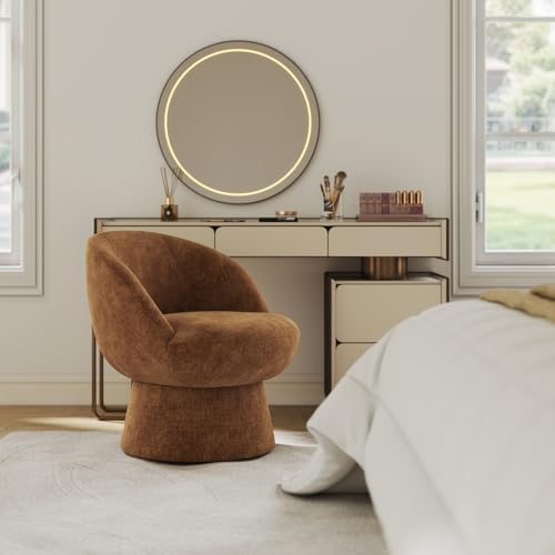 Modern Swivel Barrel Lounge Chair, Brown Chenille Accent Chair