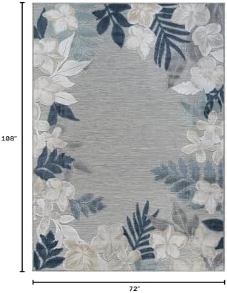 Outdoor Rug 6x9 Washable Area Rugs Indoor Outdoor Carpets Blue Border Floral ...