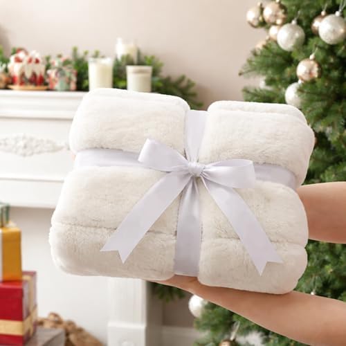 Cozy Bliss Deluxe Sheared Rabbit Faux Fur Throw Blanket, Soft Fuzzy High-Low ...