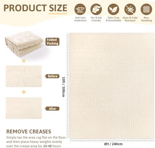Yamaziot Washable 8x10 Area Rugs for Living Room Textured Non Slip, Beige