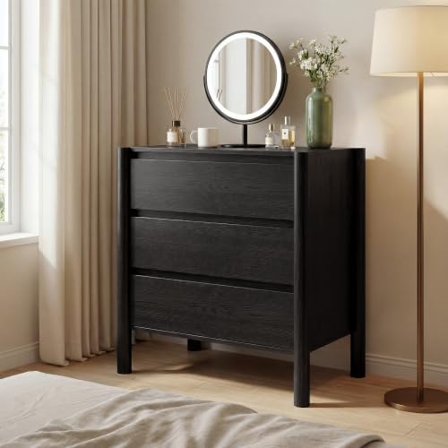 HOUROM Black 3 Drawer Dresser for Bedroom, Mid Century Modern Chest
