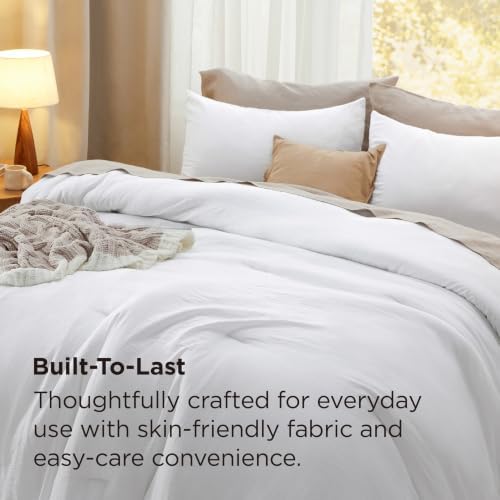 Bedsure King Comforter Set Prewashed Soft Bedding Set 3Pcs White 104"x90...