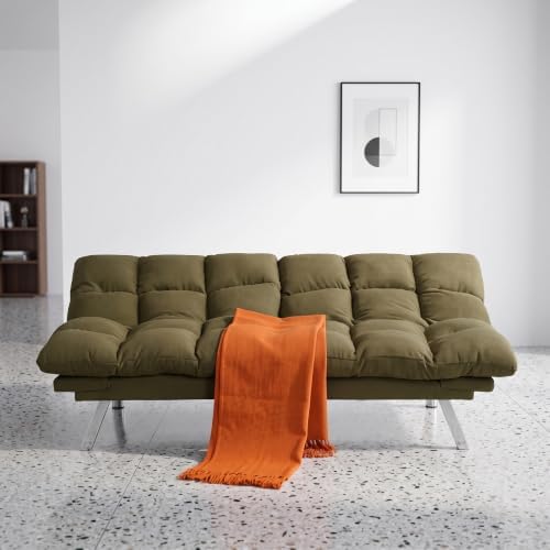 NicBex Corduroy Futon Sofa Bed with Adjustable Armrest & Backrest, Green