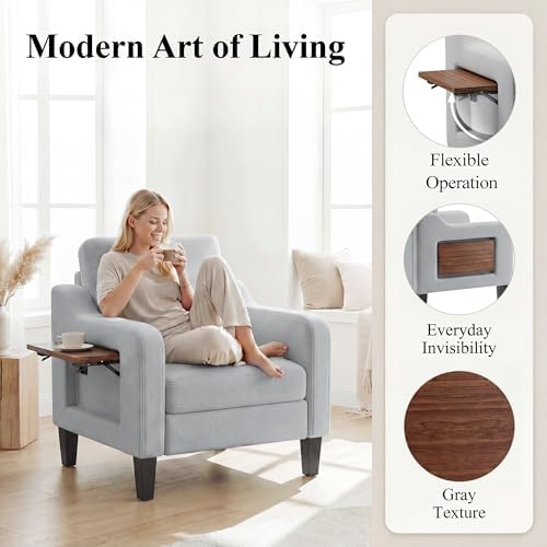 Accent Chair for Living Room, Mid-Century Upholstered Armchair with Foldable ...