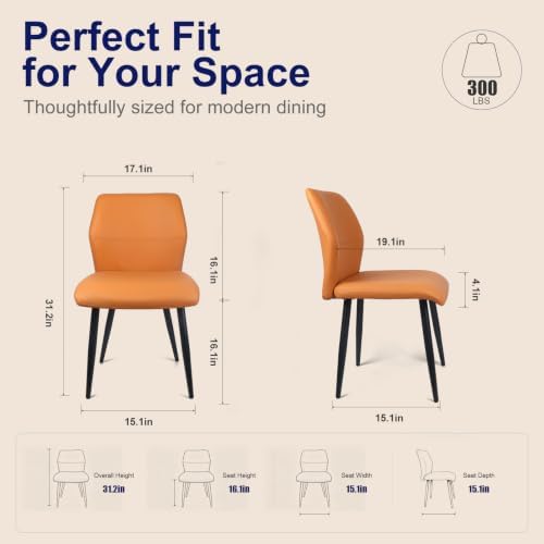 Leather Dining Chairs Set of 2, Orange Accent Chair Black Legs
