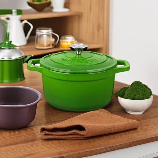 vancasso Enameled Cast Iron Dutch Oven, 2.5 QT Green Naturally Non-Stick - Image 5
