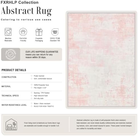 10x12 Area Rug Living Room: Modern Washable Soft Carpet Pink White