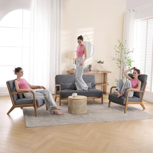 INZOY Mid Century Modern Accent Chair with Wood Frame, Upholstered Living Roo...