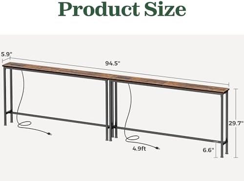SUPERJARE 94.5 inch Narrow Behind Couch Table with Charging Stations | Power ...