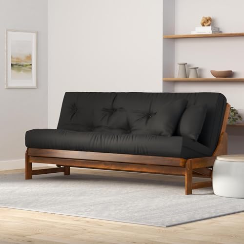 Miami Futon Set - Queen Size, Frame, 8" Mattress, Twill Black Cover