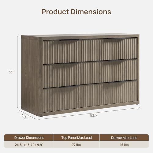 SICOTAS Bedroom Dresser with 12 Deep Wide Large Fluted Drawers for Closet