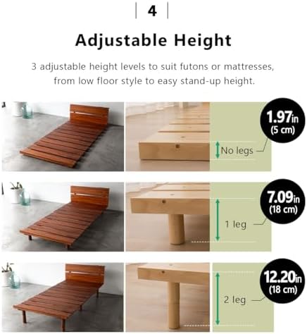 EMOOR Wood Slatted Floor Bed Frame OSMOS Plus Twin for Japanese Futon Mattres...