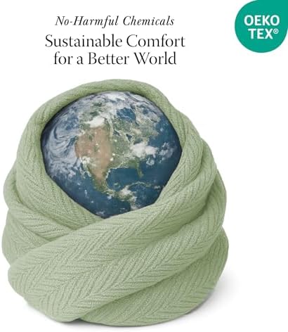Threadmill Luxury 100% Cotton Queen Herringbone Blanket, Sage Green