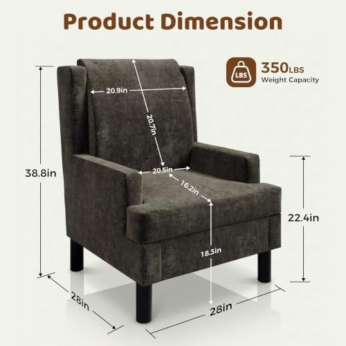 Garvee Wingback Accent Chair for Living Room, Mid-Century Modern Reading Chai...