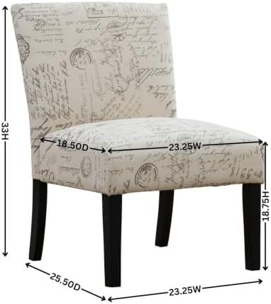 Roundhill Furniture Botticelli Fabric Armless Contemporary Accent Chair, Scri...