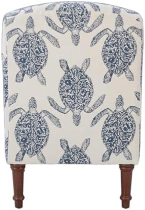Linon Hawksbill Upholstered Turtle Print Armless Accent Chair in Blue & C...